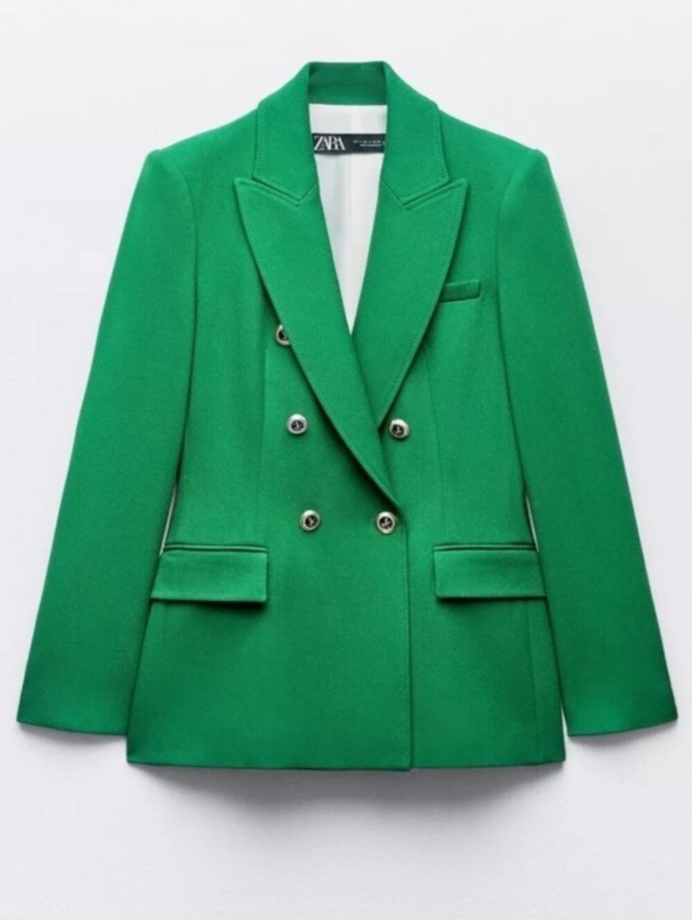 NWT Zara 2284/646 Green Tailored Double Breasted Blazer Gold Buttons S